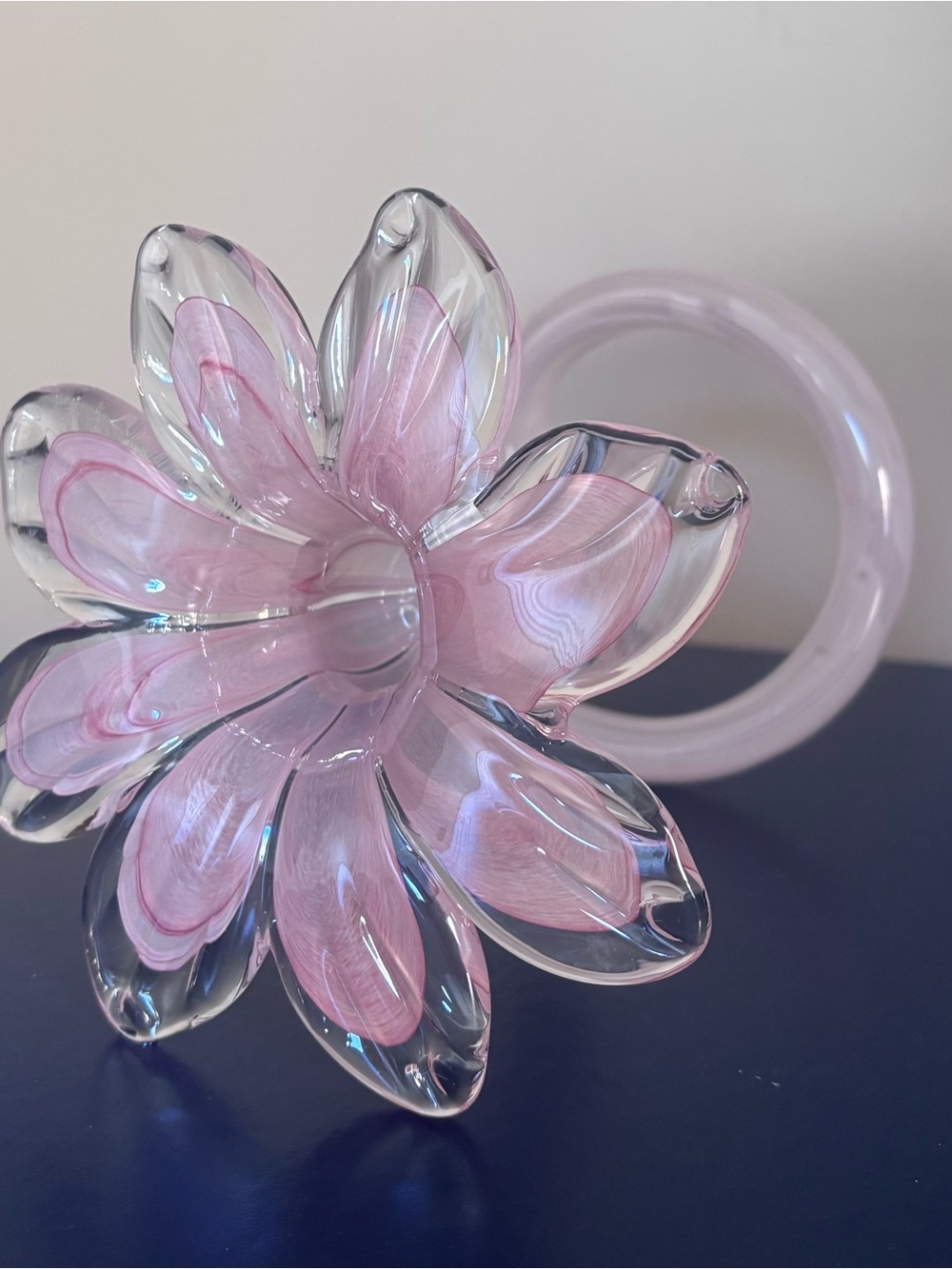 Murano Pink Clear Glass Flower